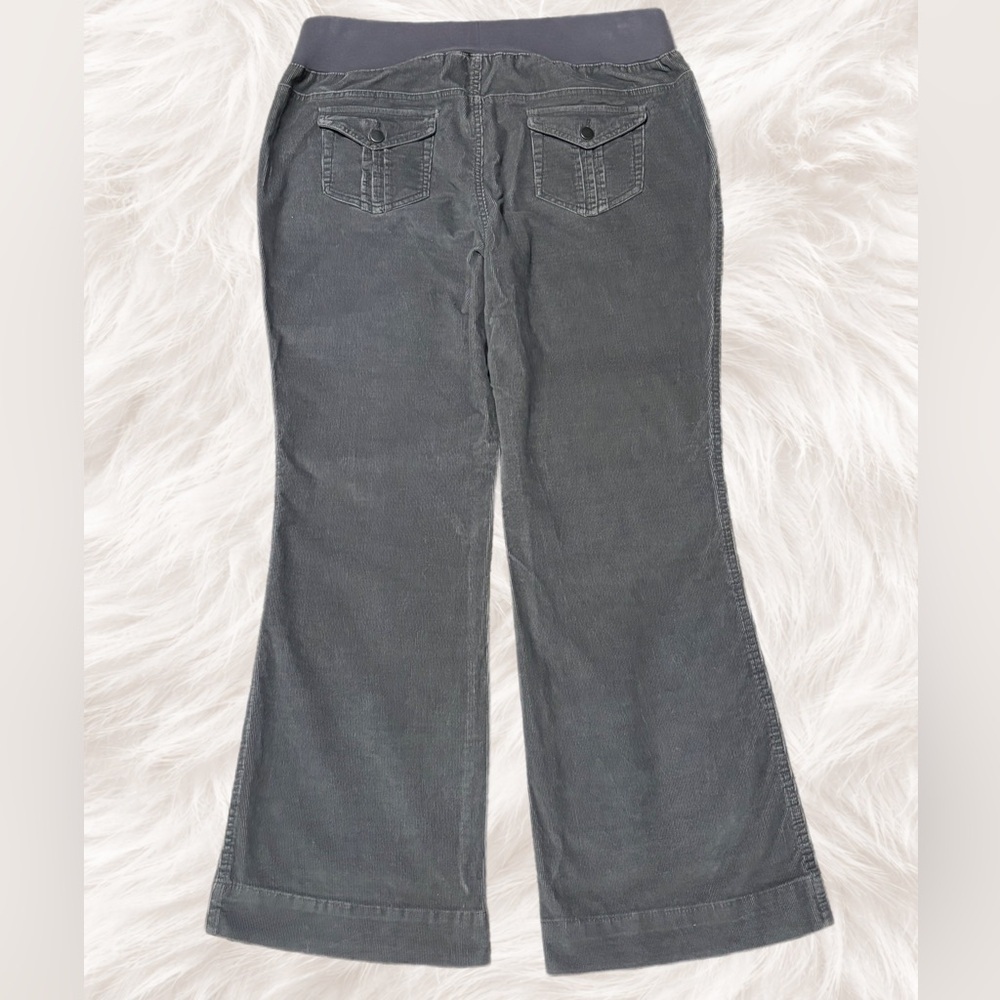 Duo Maternity Gray Corduroy Bootcut Pants XL Stretch Pull On Wide Leg - Picture 2 of 4